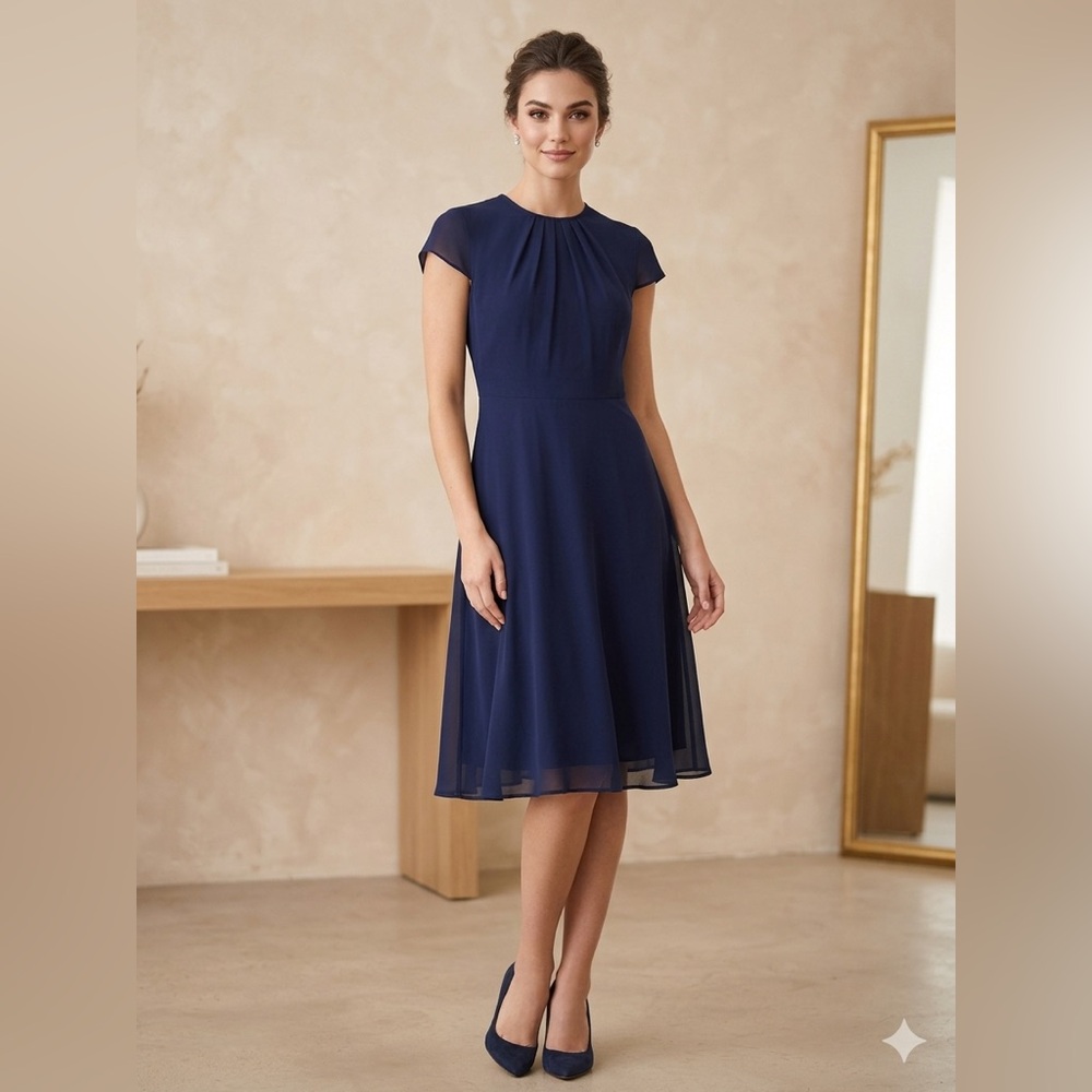 zeagoo Navy Cap-Sleeve Midi Dress